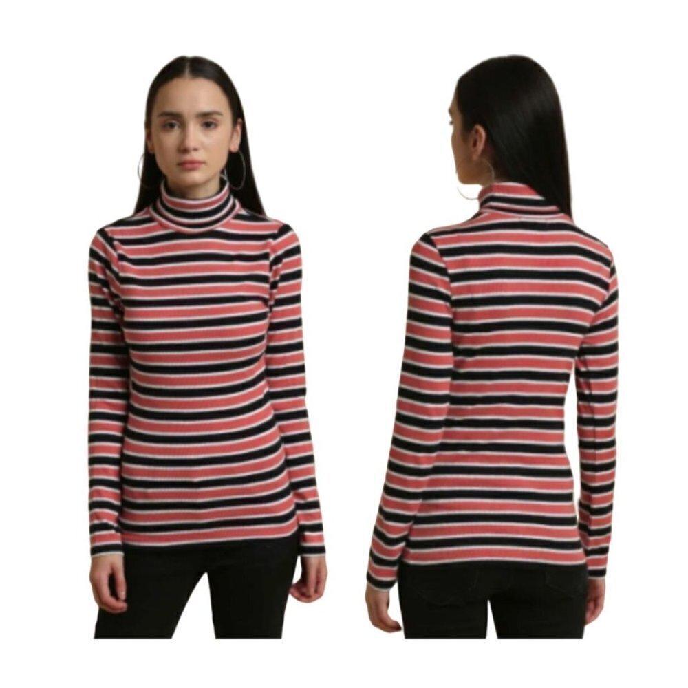 Brave Soul London Red White And Blue Long Sleeve Turtleneck Pullover Top Size M
